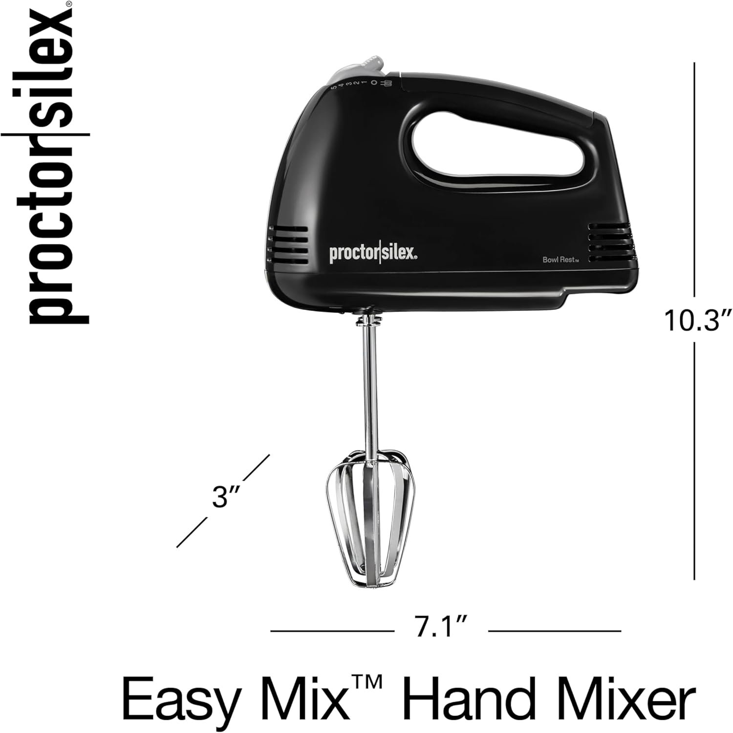 Proctor Silex Easy Mix 5-Speed Electric Hand Mixer with Bowl Rest, Compact and Lightweight, 100 Watts of Peak Power, Black (62507PS) - Image 8