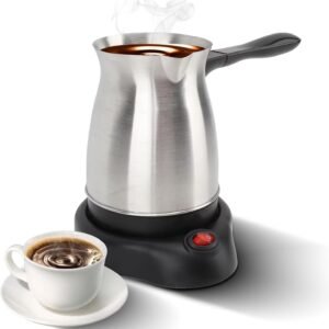 Electric Turkish Coffee Maker Machine Stainless Steel Heating Coffee Pot Multifunctional Espresso Maker Tea Milk Pot 600W with Dual Protection Ergonomic Anti Scald Handle for Home (US plug)