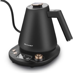 Elite Gourmet EKT3001 1L Digital Water Kettle, 304 Stainless Steel Interior, Programmed Temperatures, Keep Warm Function, Cordless, 360° Base, Auto Off & Audible Indicator, Matte Black