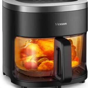 Vexon 6-IN-1 Glass Air Fryer,4.5QT Air Fryer with Viewing Glass Pot, Air Fry, Roast, Reheat, Dehydrate, Air Crisp Technology,Nonstick & Dishwasher Safe Basket,97% Less Oil,Features Digital Timer