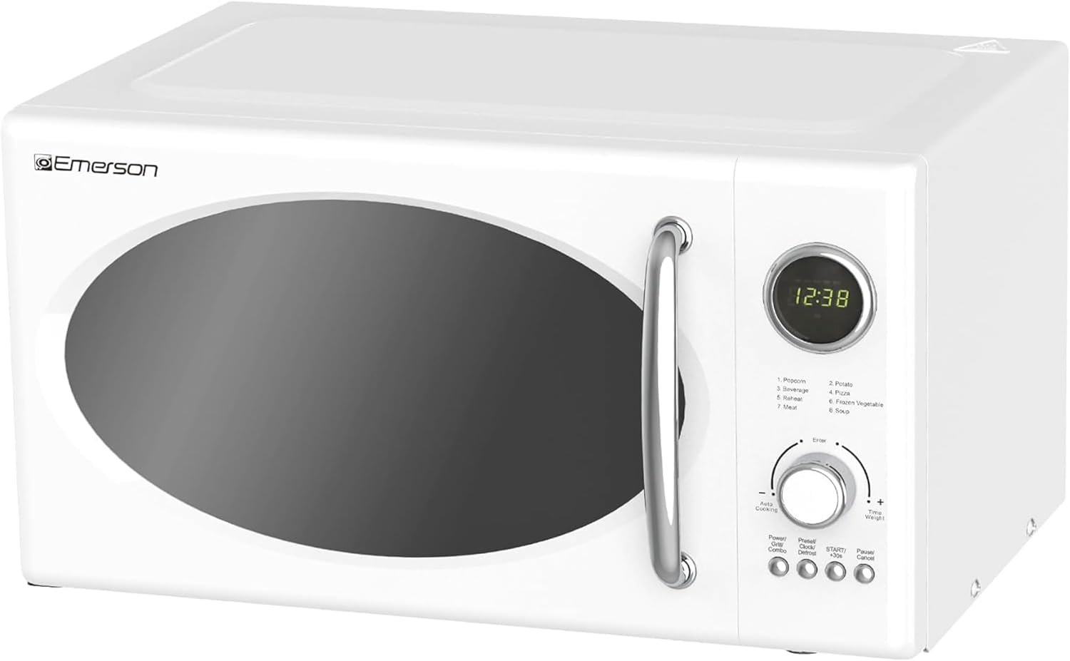 Emerson MWRG0901W Retro Compact Countertop 800W Microwave Oven with 1,000W Grill Function, LED Display 5 Power Levels, 8 Auto Menus, Glass Turntable and Child Safe Lock, 0.9 Cu. Ft, White - Image 3