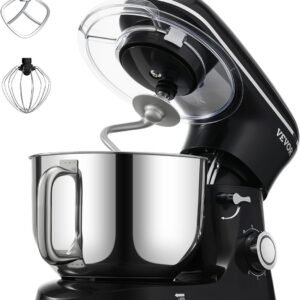 VEVOR Stand Mixer, 6 QT Dough Mixer, 660W 6 + P Speeds Tilt-head Food Mixer with Stainless Steel Bowl, Dough Hook, Wire Whip, Flat Beater, Scraper,Household Stand Mixer for Baking & Mixing, Black