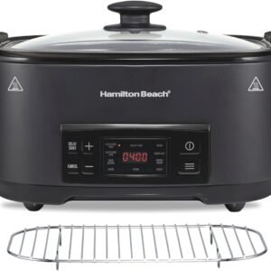 Hamilton Beach 6 Quart 9-in-1 Programmable Slow Cooker with Sear, Browning, Rice, Steam, Sauté, Roast Delay Start & Keep Warm Functions, Nonstick PFAS-Free Dishwasher Safe Crock, Black (33604)