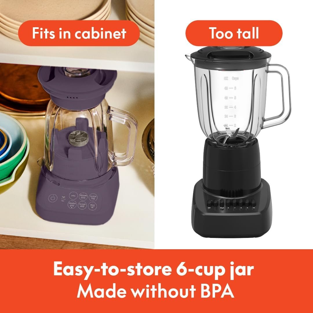 bella 10 Speed Countertop Blender, Juicer & Smoothie Maker, Fits-anywhere™ Kitchenware, Slim Flip & Store Design, Dishwasher Safe 48oz Capacity Pitcher & Lid, Stainless Steel Blade, 450 Watt, Plum - Image 3