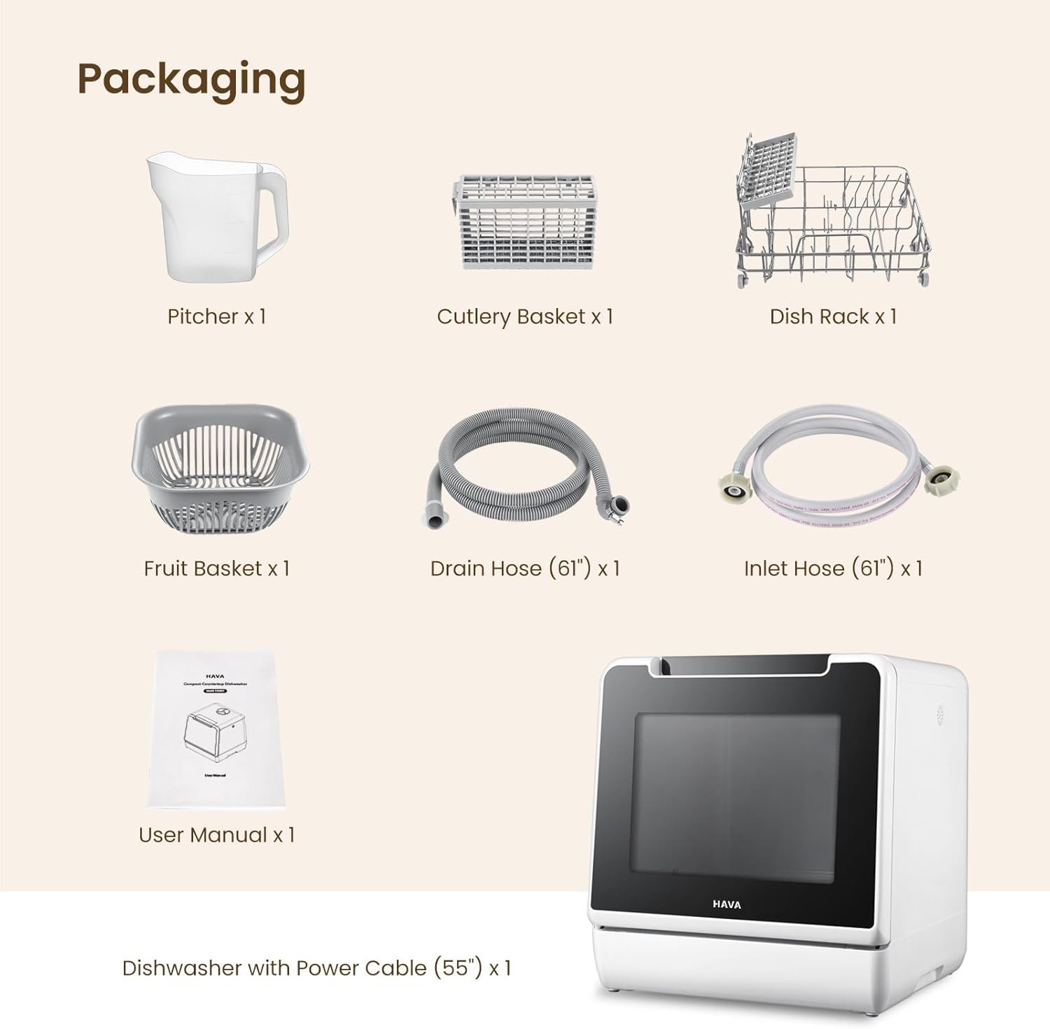 HAVA Countertop Dishwasher, 8 Wash Programs NEW Upgraded Model Portable Dishwasher with Child Lock & Delayed Start Function, 5L Water Tank for Apartments, Dorms, and RVs - No Hookup Needed - Image 9