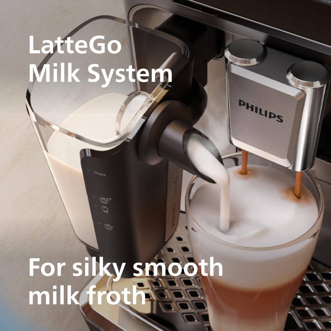 PHILIPS 4400 Series Fully Automatic Espresso Machine – 12 Hot & Iced Coffees, Quick-to-Clean LatteGo Milk System, SilentBrew, QuickStart, Ceramic Grinder, Black Chrome (EP4444/90) - Image 7