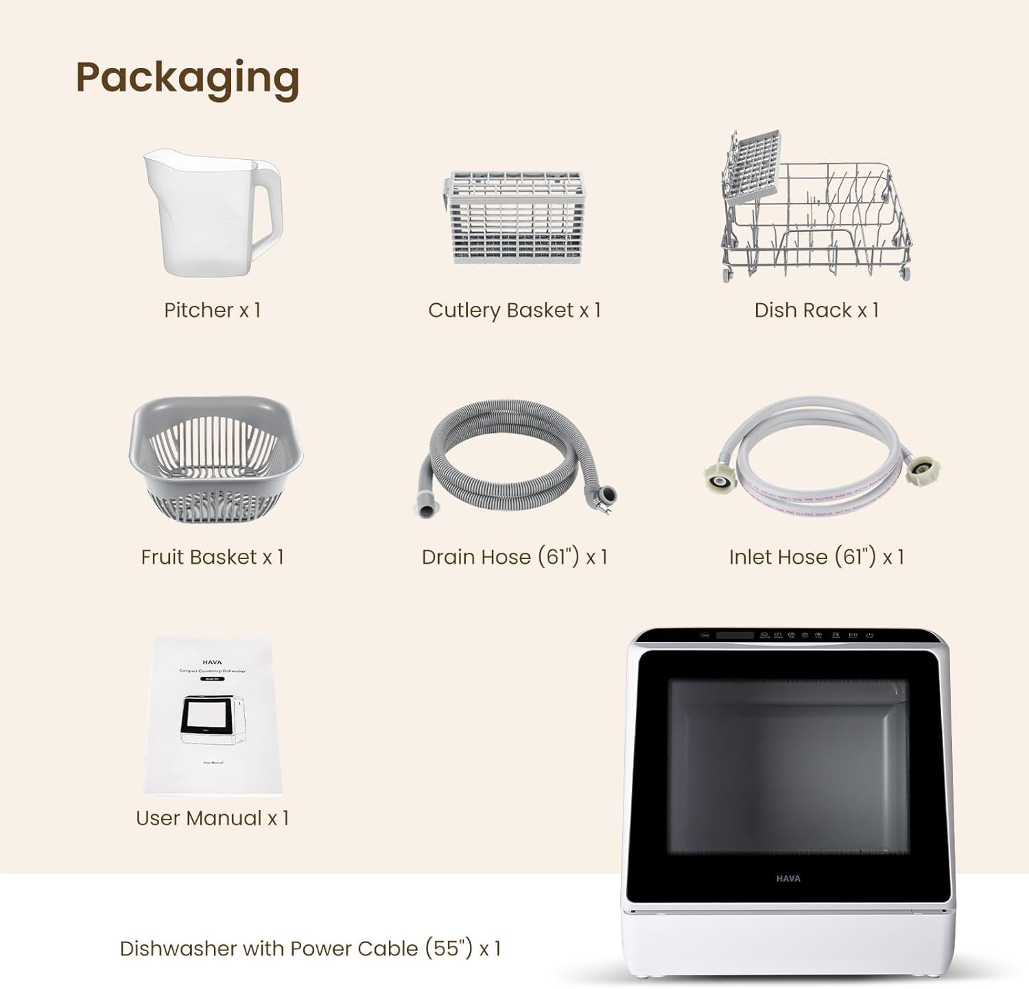 HAVA Countertop Dishwasher, 6 Programs Portable Dishwashers with 5L Built-in Water Tank, No Hookup Needed, Baby Care & Air-Drying Function for Apartments and RVs - Image 9