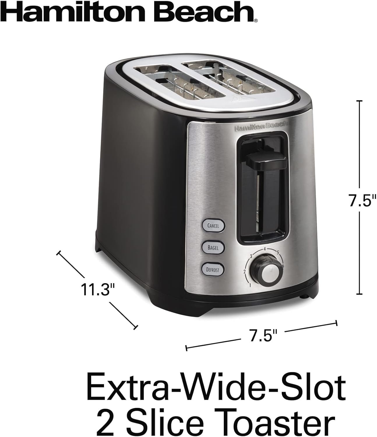 Hamilton Beach 2 Slice Extra Wide Slot Toaster with Bagel & Defrost Settings, Shade Selector, Toast Boost, Auto Shutoff, Black & Stainless Steel (22633) - Image 8