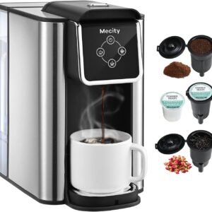 Mecity Coffee Maker 3 in 1 Single Serve Coffee Machine, Compatible with K cup Capsules, Instant Coffee Pot, Tea maker, 6,8,10 Oz Cup, Removable 50 Oz Water Reservoir, 120V 1150W
