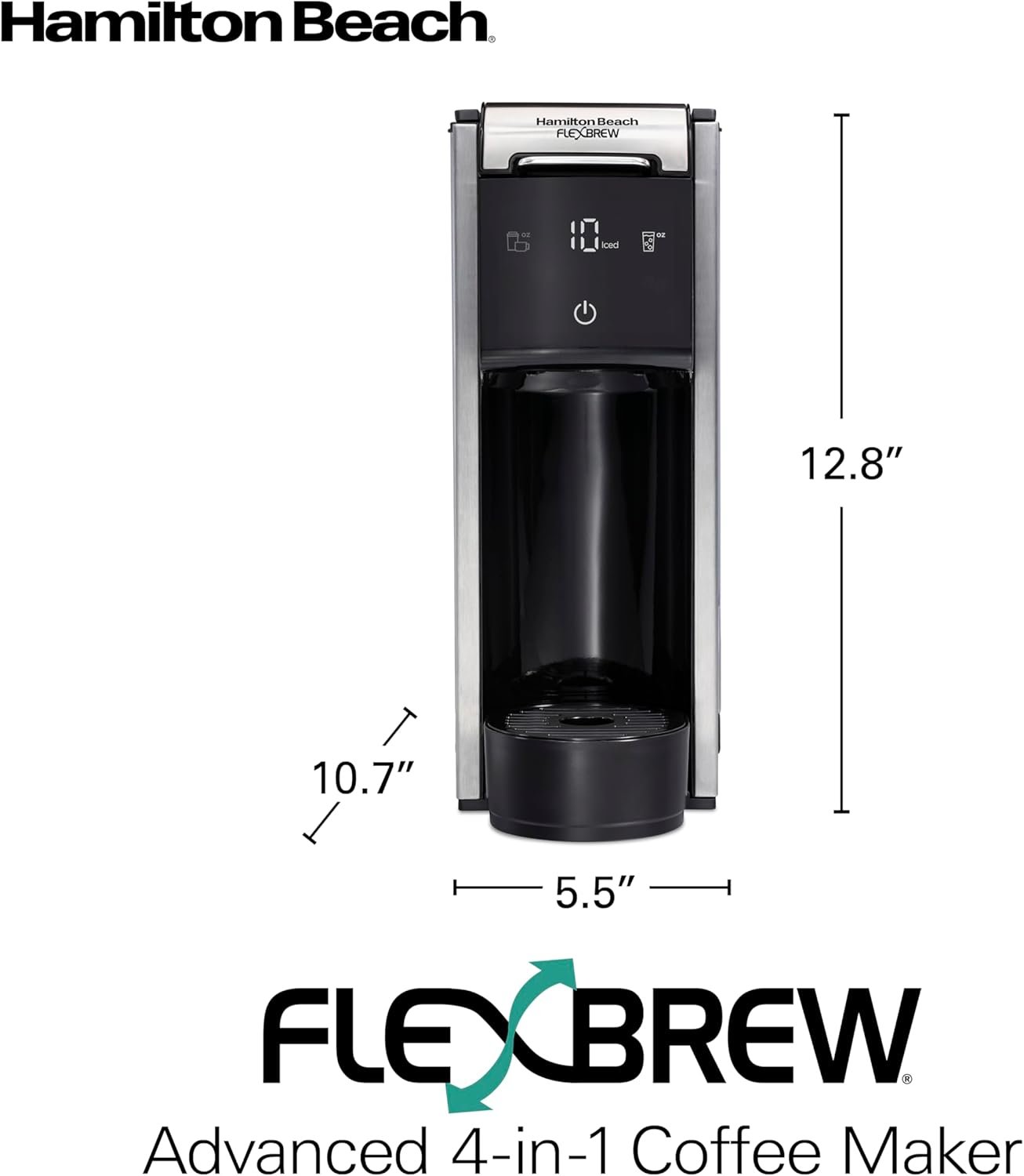 Hamilton Beach FlexBrew Advanced 4-in-1 Single Serve Hot & Iced Coffee Maker with Removable 45 oz. Water Reservoir, Use Pod Packs and Grounds, Fast Brewing, LED Touchscreen, Black (49925) - Image 8