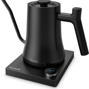 Ecowell WMTS01 Gooseneck Electric Kettle, 0.8L Stainless Steel Electric Tea Kettle with ±1℉ Precision Temperature Control, 1200W Fast Boiling Water Kettle with Auto Shut-Off & Keep Warm, Matte Black