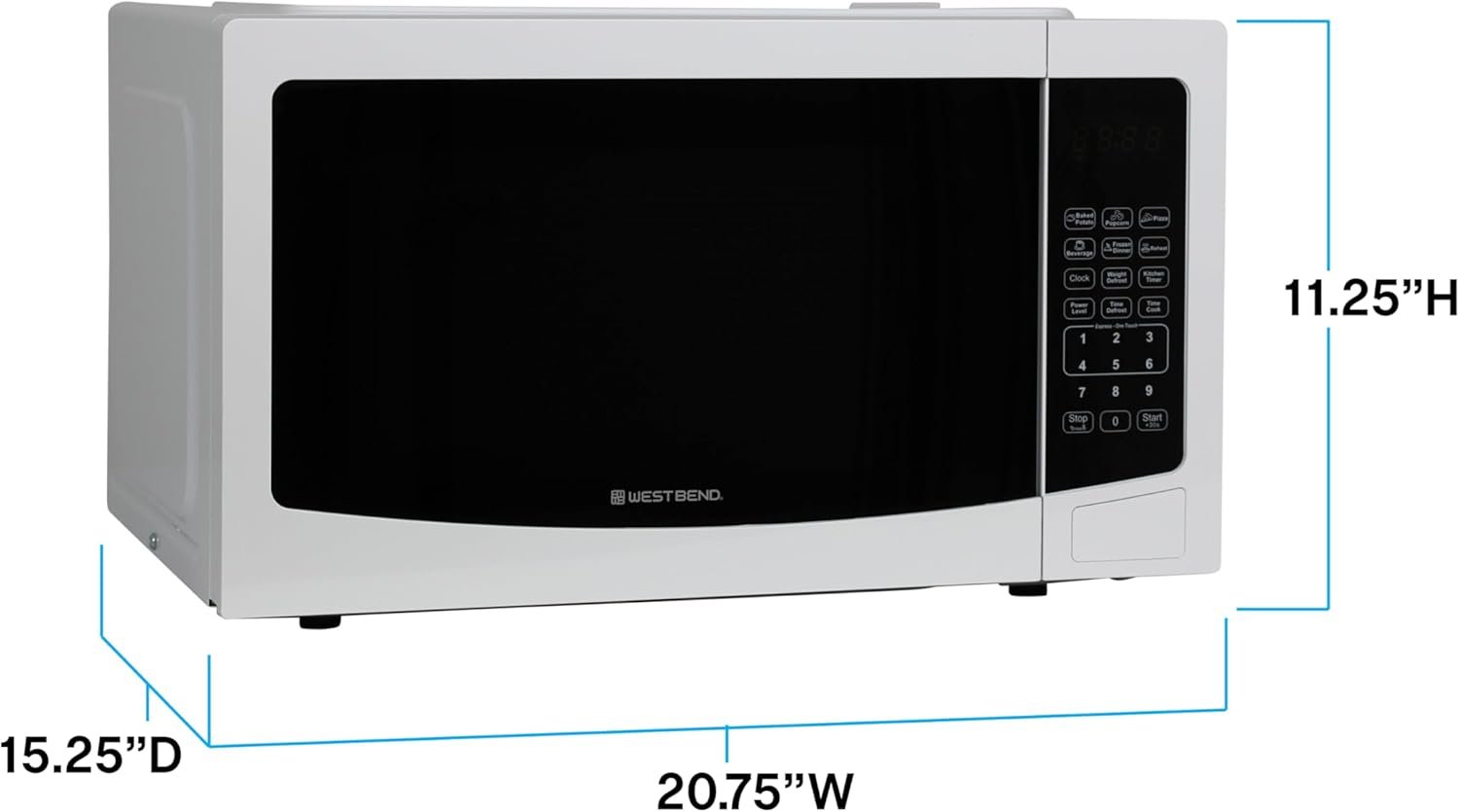 West Bend WBMW110W Microwave Oven 1000-Watts Compact with 6 Pre Cooking Settings, Time and Weight Defrost, Electronic Control Panel and Glass Turntable, White - Image 7