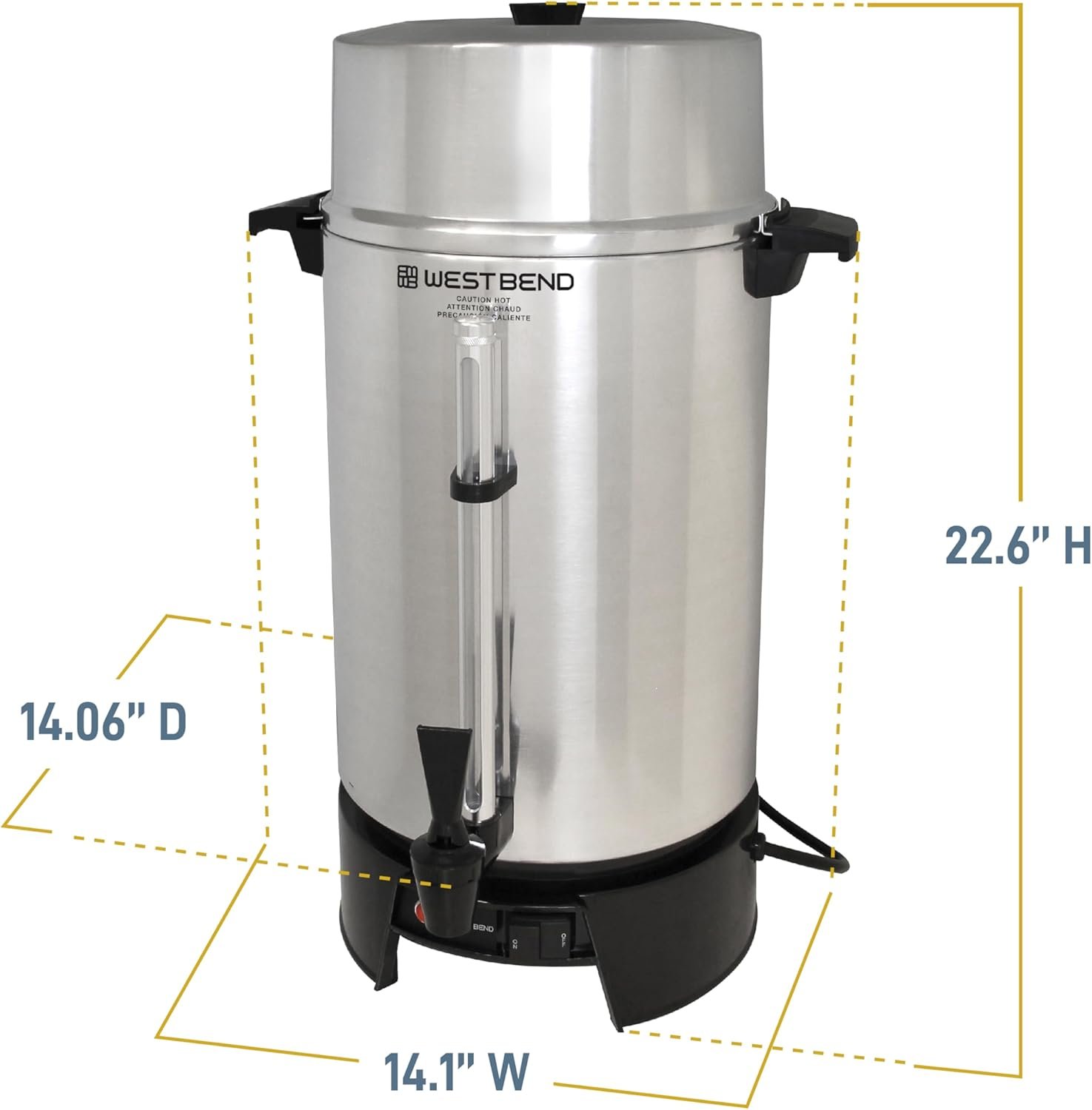 West Bend 33600 Coffee Urn Commercial Highly-Polished Aluminum NSF Approved Features Automatic Temperature Control Large Capacity with Fast Brewing and Easy Clean Up, 100-Cup, Silver - Image 6