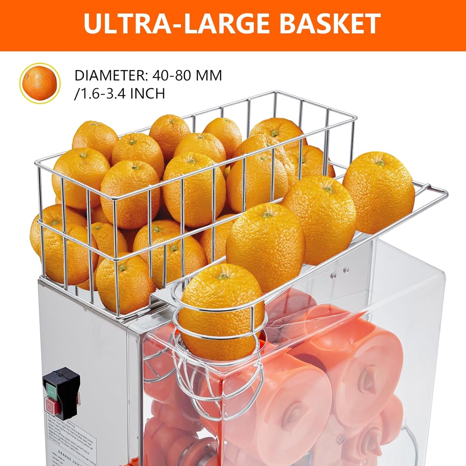 Commercial Juicer Machine, 110V 120W Orange Squeezer for 22-30 per Minute, Electric Orange Juice Machine with Pull-Out Filter Box SUS 304 Tank PP Cover and 2 Collecting Buckets - Image 4