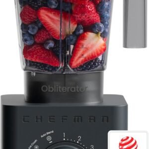 Chefman Obliterator 48 oz Countertop Blender for Smoothies, 1380W Motor to Crush Ice, Nuts, and Frozen Fruit with Stainless Steel Blade, Auto Blend Function, Includes Tamper and Scraper – Midnight