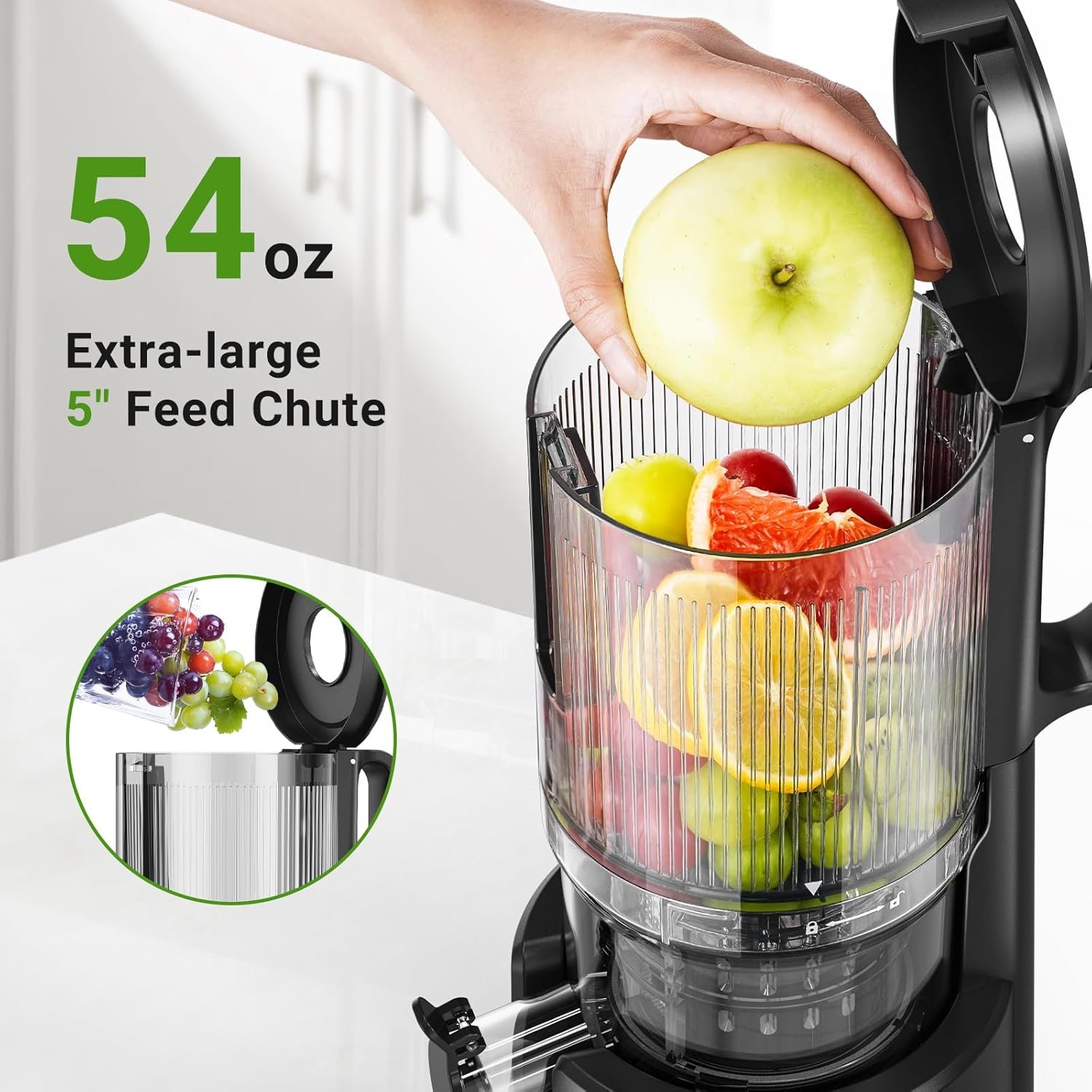 Slow Cold Press Juicer Machine: Electric Masticating Juicer Extractor Easy Clean - Whole Fruit Vegetable Juice Maker - Cold Pressed Slow Blender Juicer with Wide Large Chute Mouth - Image 2