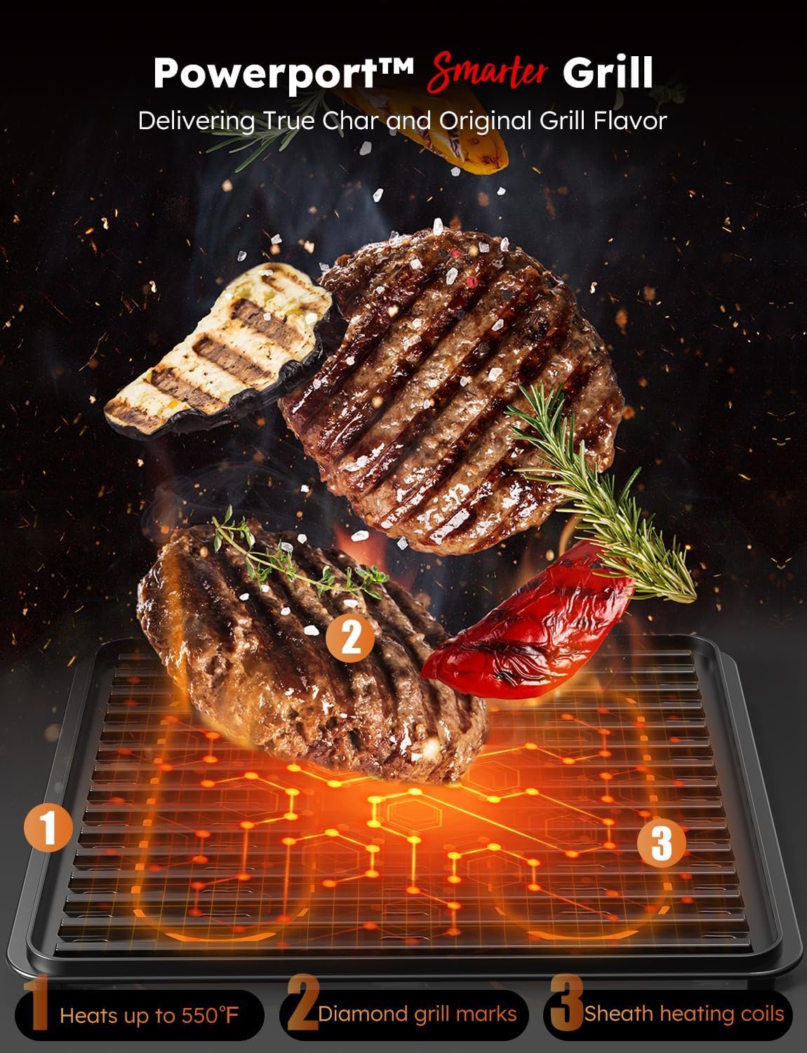 Nuwave Plug-In Grill Air Fryer Oven Combo w/Sheath Heaters, Authentic Char Flavor, 2024 New Convection System, 2X More Even, 100 Presets, Smarter Probe, 50-550°F, Stainless Steel - Image 3