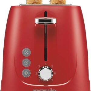 Proctor Silex Plastic 2 Slice Toaster, Bagel, Defrost & Cancel Buttons, Browning Control With 7 Shades, Auto Shutoff, Slide-Out Crumb Tray, Red (22661)
