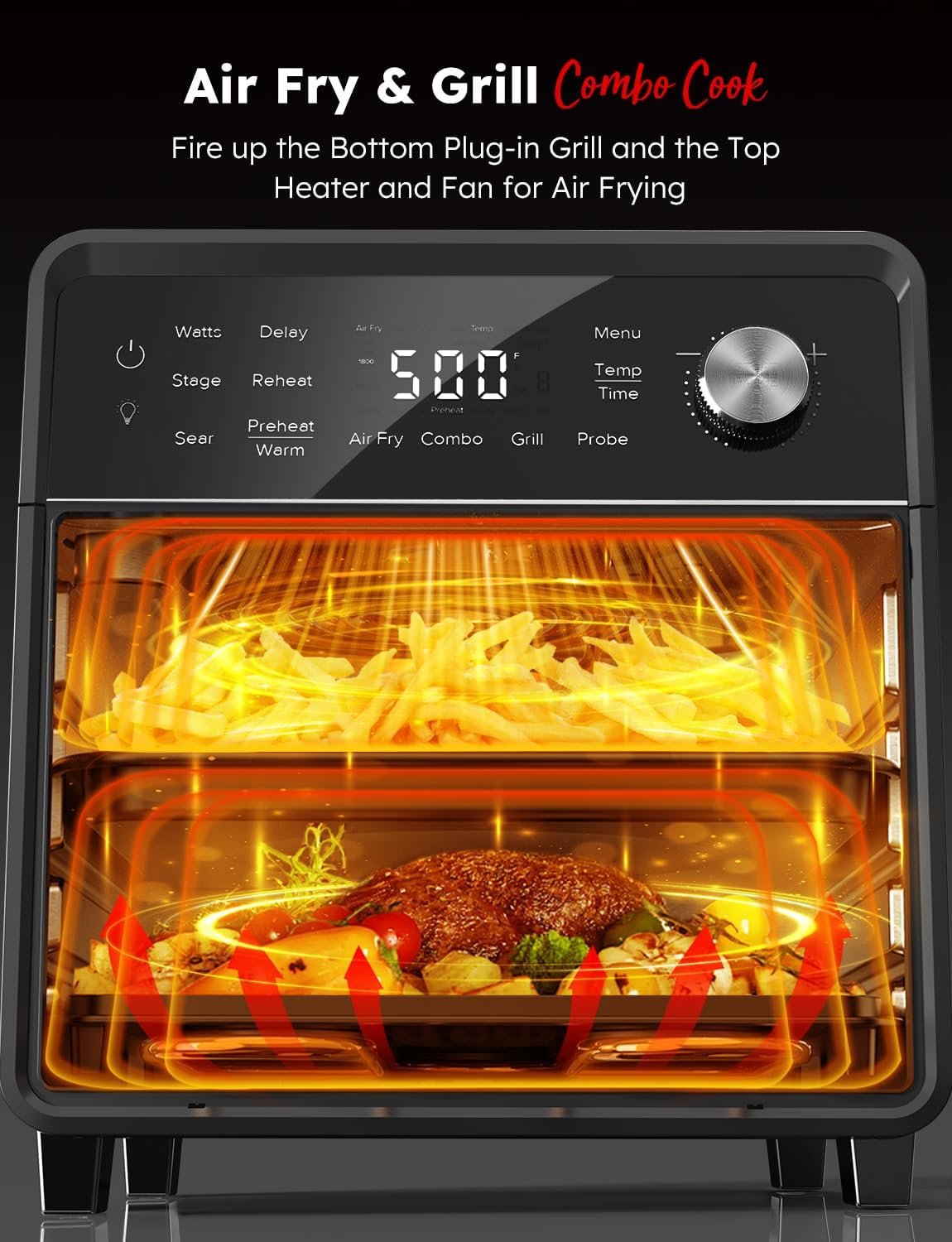 Nuwave Plug-In Grill Air Fryer Oven Combo w/Sheath Heaters, Authentic Char Flavor, 2024 New Convection System, 2X More Even, 100 Presets, Smarter Probe, 50-550°F, Stainless Steel - Image 4