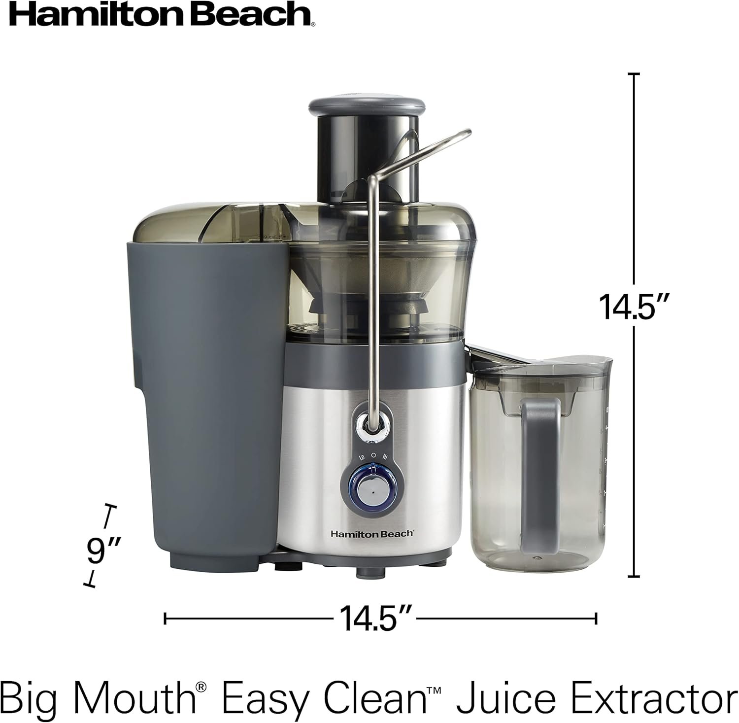 Hamilton Beach Juicer Machine, Centrifugal Extractor, Big Mouth 3" Feed Chute, Easy Clean, 2-Speeds, 40 oz. BPA Free Pitcher, 850 Watt Motor, Silver (67850) - Image 8
