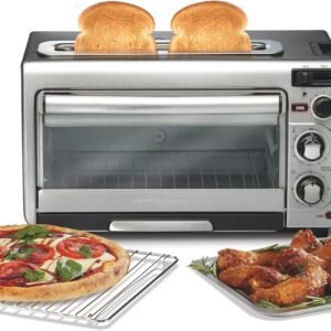 Hamilton Beach 2-in-1 Countertop Toaster Oven and Long Slot 2 Slice Toaster, 60 Minute Timer and Automatic Shut Off, Shade Selector, Stainless Steel (31156)