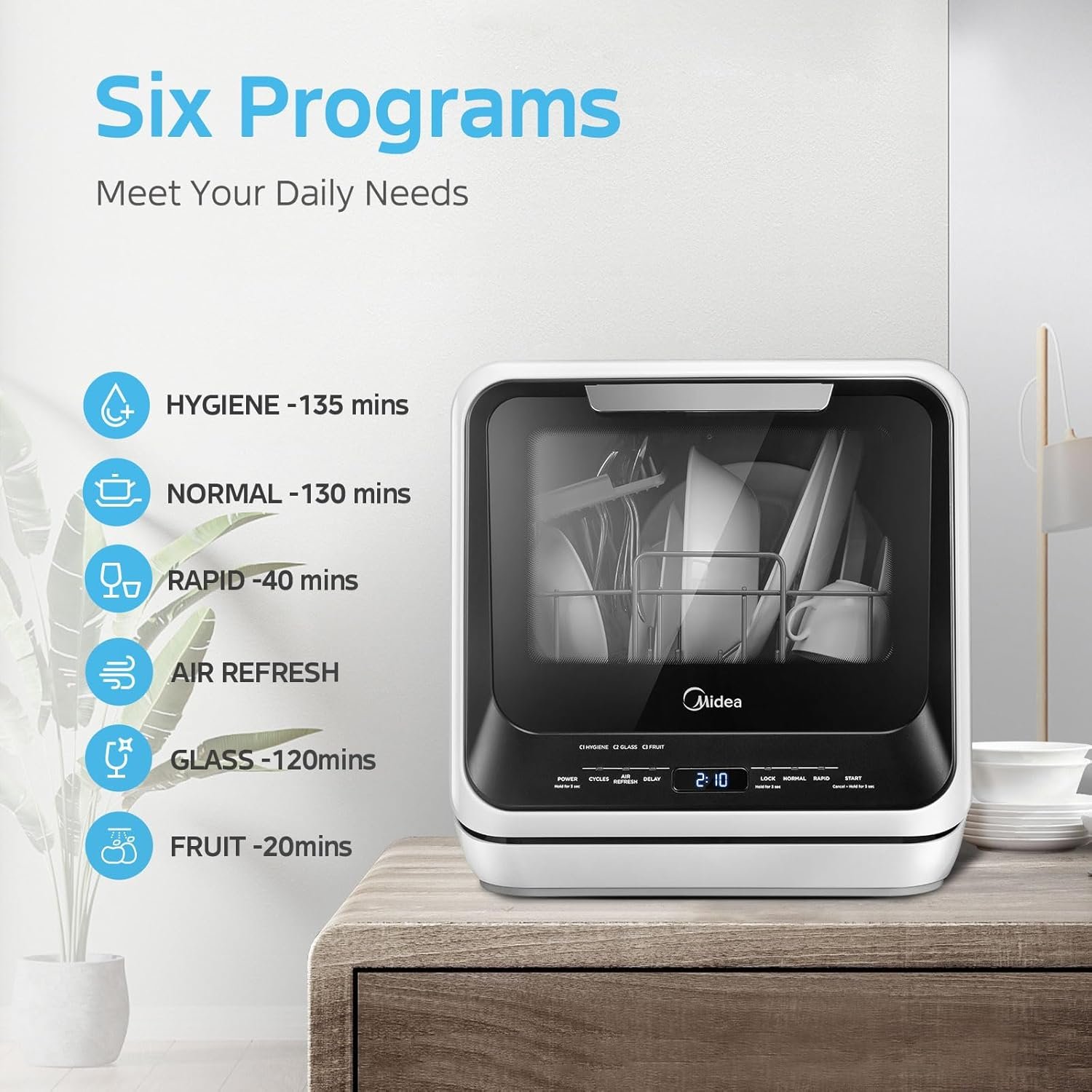 Midea MDC17P0ABB Portable Countertop Mini 5L Built-in Water Tank, No Hookup Needed, 6 Programs, 360° Dual Spray, 162℉ High-Temp& Air-Refresh Function, Dishwasher for Apartments& RVs, Black - Image 7