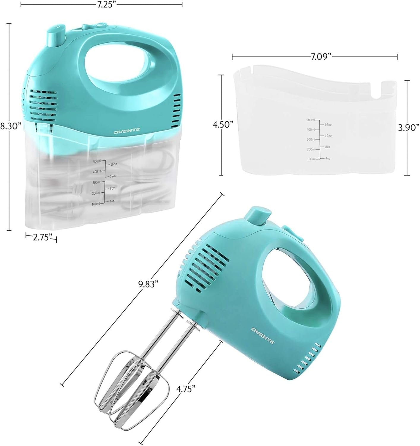 OVENTE 5-Speed Electric Hand Mixer with Stainless Steel Mixing Whisk, Snap-On Storage Case, Portable & Lightweight 150W Motor, Compact Handheld Mixer for Baking, Blending or Cooking, Turquoise HM151T - Image 6