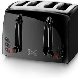 BLACK+DECKER 4-Slice Toaster, TR1410BD, Extra-Wide, 7 Shade Settings, Crumb Trays, Gloss Black