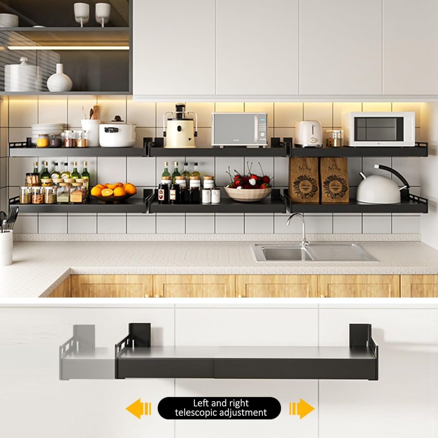 Adjustable Microwave Stand - Space-Saving Wall-Mounted Rack for Kitchen Storage, Versatile Microwave Oven Shelf, Sturdy and Efficient Microwave Rack for Small Spaces - Image 3