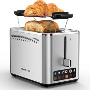 Touch Screen 2-Slice Toaster with 6 Browning Levels, Bagel & Defrost Mode, Wide 1.5″ Slots, Stainless Steel, Removable Crumb Tray, Even Toasting, 850W Smart Toaster for Bagels & Waffles