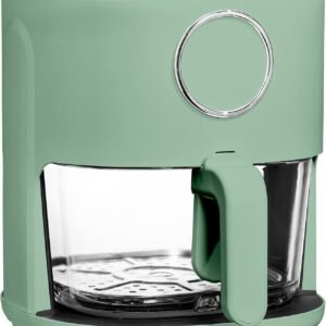 COOK WITH COLOR Colorful 1200W 4Qt Air Fryer: Glass Basket, Dishwasher Safe, 60min Timer, 6 Presets, Temp Control 175F-400F, 4 QT, Dark Sage