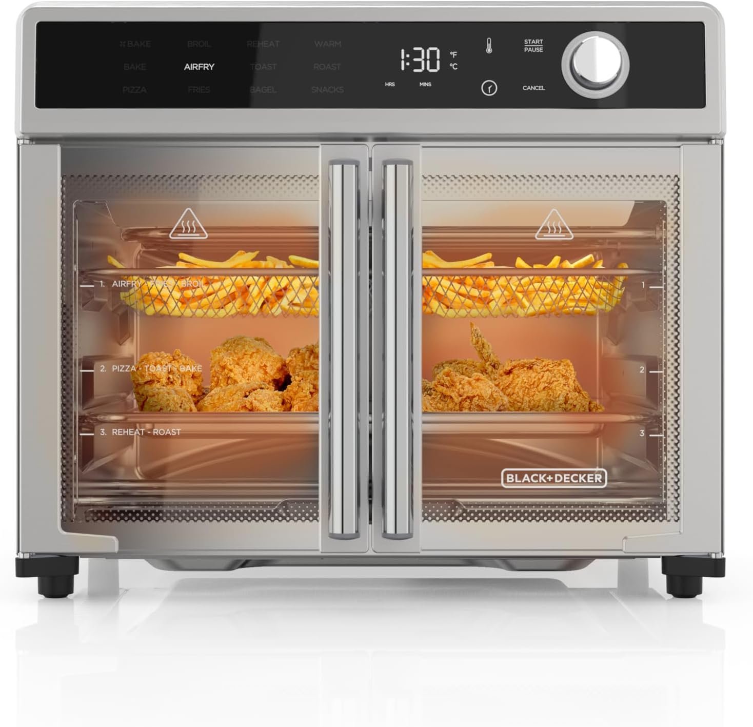 BLACK+DECKER Crisp 'N Bake Air Fryer Toaster Oven Combo, 12 in 1 Countertop Convection Oven Cooks Food Fast, Fits a Whole Pizza or 6 Toast Slices, French Doors with Stainless Steel Finish - Image 2
