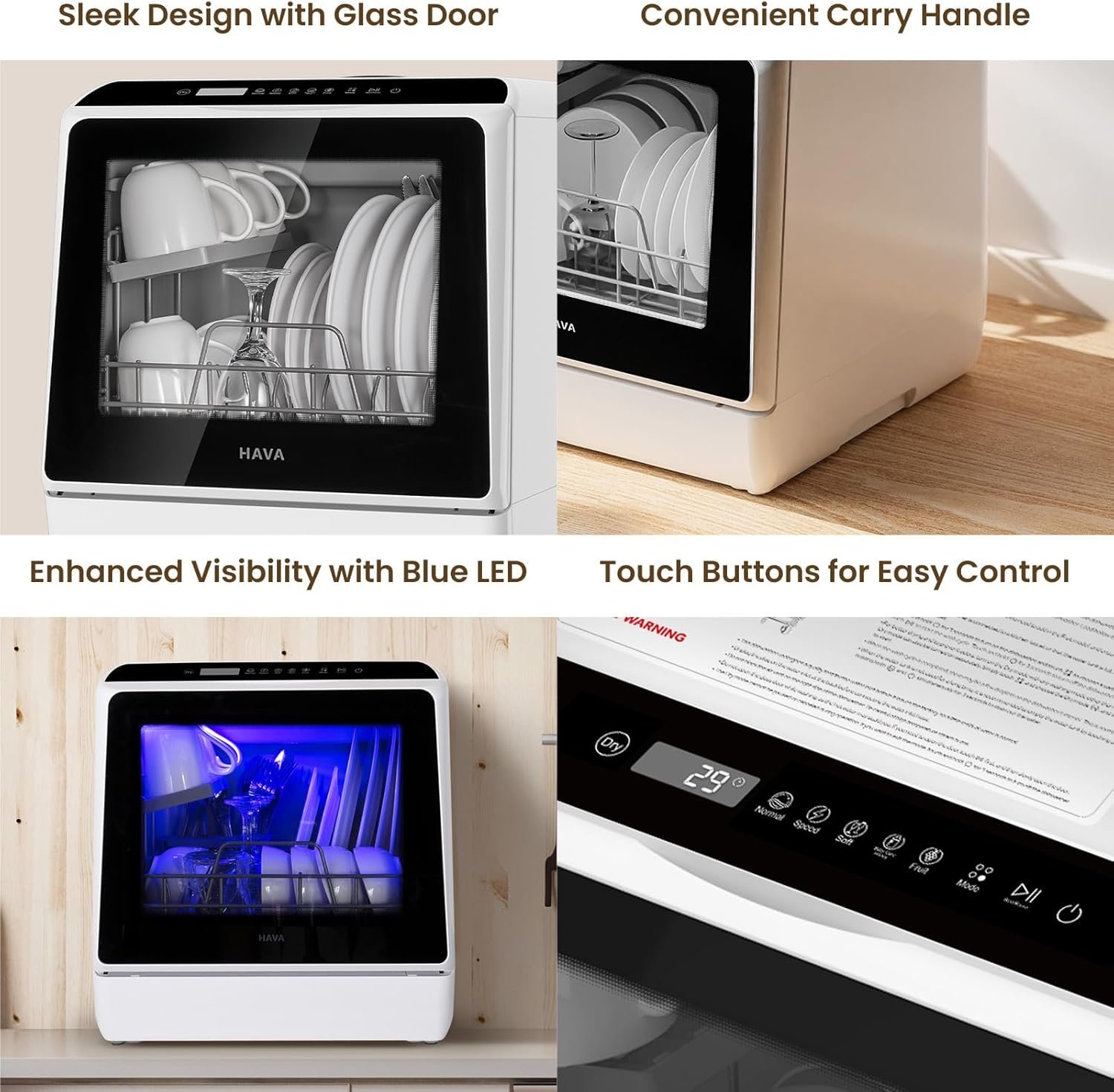 HAVA Countertop Dishwasher, 6 Programs Portable Dishwashers with 5L Built-in Water Tank, No Hookup Needed, Baby Care & Air-Drying Function for Apartments and RVs - Image 7