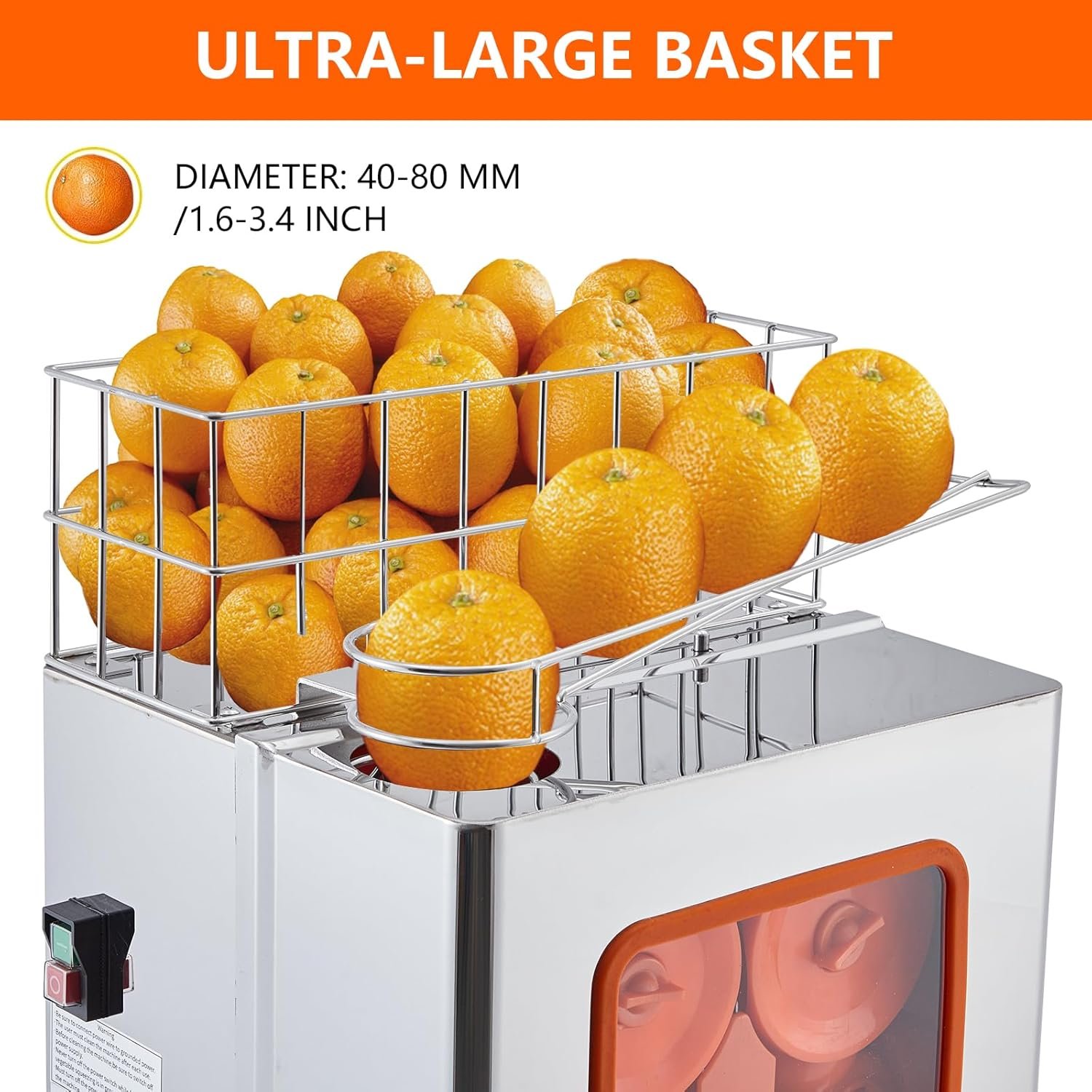 Commercial Juicer Machine, 110V Juice Extractor, 120W Orange Squeezer for 22-30 per Minute, Electric Orange Juice Machine with Pull-Out Filter Box SUS 304 Tank Stainless Cover and 2 Collecting Buckets - Image 5