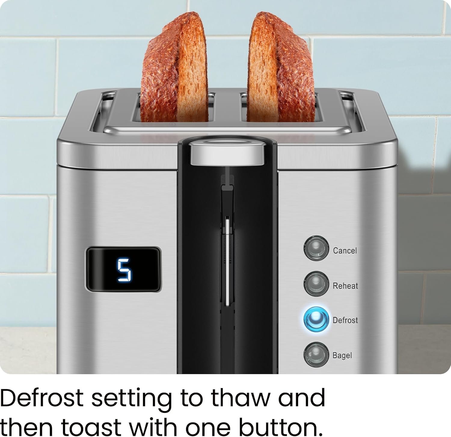 Chefman 2-Slice Digital Toaster, Pop-Up, Stainless Steel, Extra-Wide Slots For Bagels, Defrost, Reheat, Cancel Functions, Removable Crumb Tray - Image 8