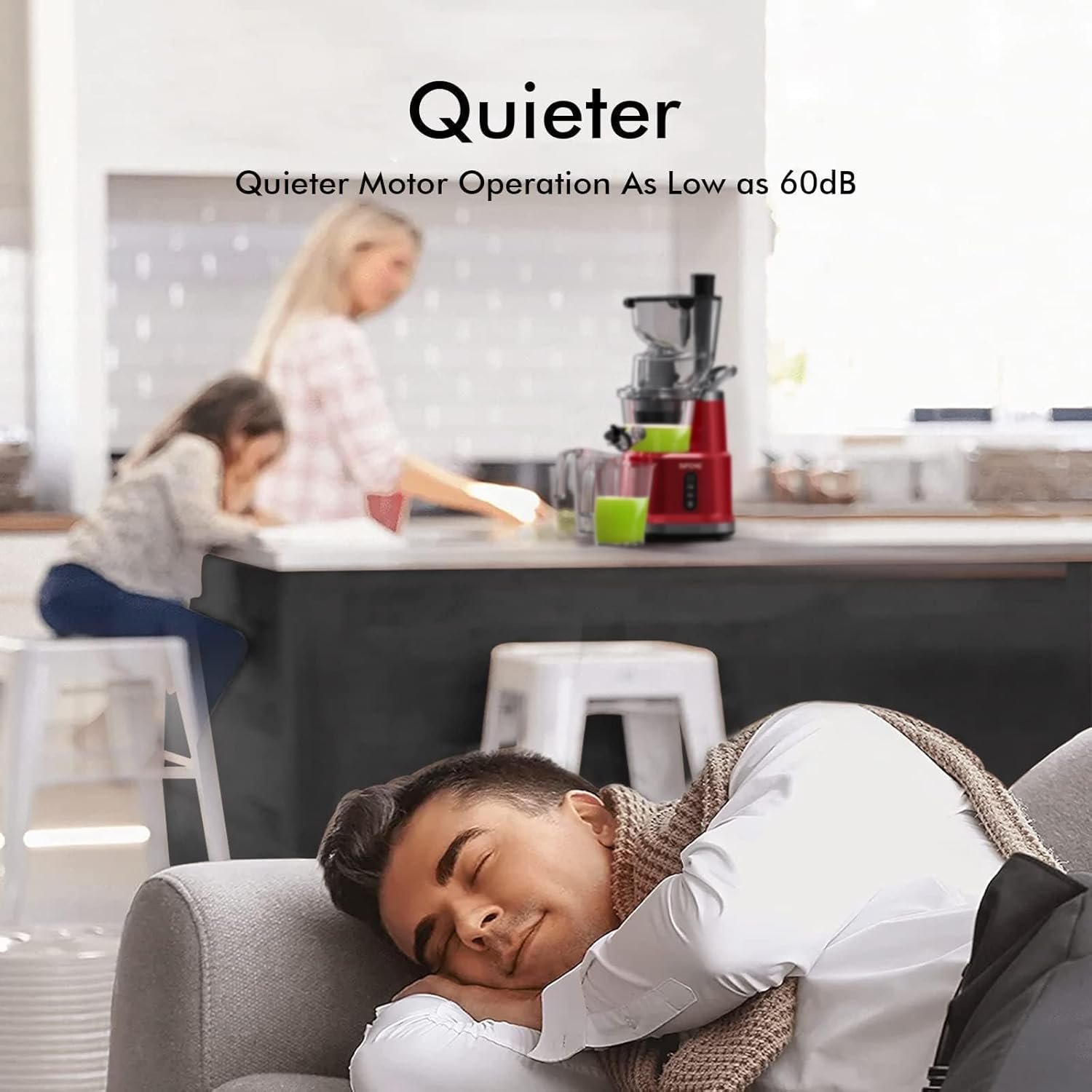 Cold Press Juicer Machine, SiFENE Slow Masticating Juicer, 83mm Wide Chute for Whole Fruits Vegetables, Easy to Clean, High Yield, Non BPA, Red - Image 5