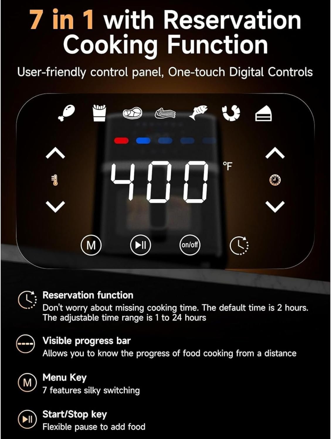 Digital Air Fryer Oven, Compact Cooker with Window, 7 Presets, Nonstick Basket for Fast Cooking, Easy Cleanup, 5.28 Quart, Black - Image 3