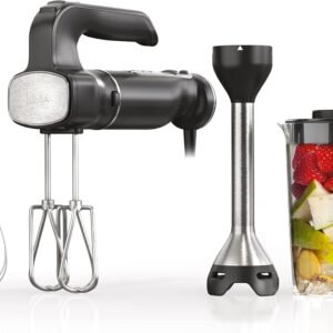 Ninja Hand Mixer, Immersion Blender, Foodi Power Mixer System, 750-Peak-Watt Handheld Emulsion Blender & Electric Hand Mixer Combo With Whisk, Beaters & 3-Cup Blending Vessel,120 volts, Black CI101