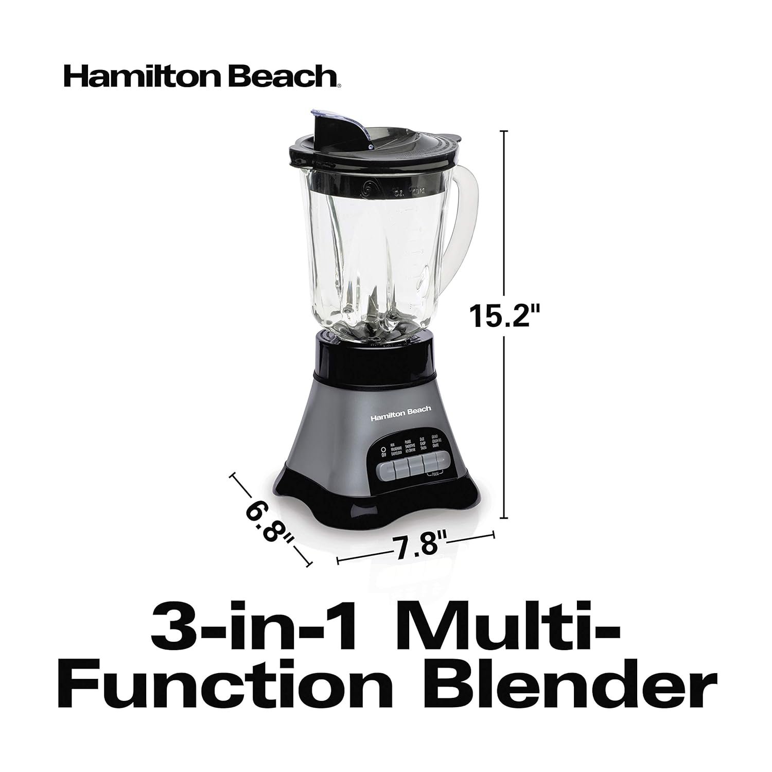 Hamilton Beach Blender and Food Processor Combo for Shakes & Smoothies, With 3 Cup Electric Food Chopper Attachment, 40 oz Glass Jar, Blender Travel Cup, 700 Watts Peak Power, Gray & Black (58163) - Image 8