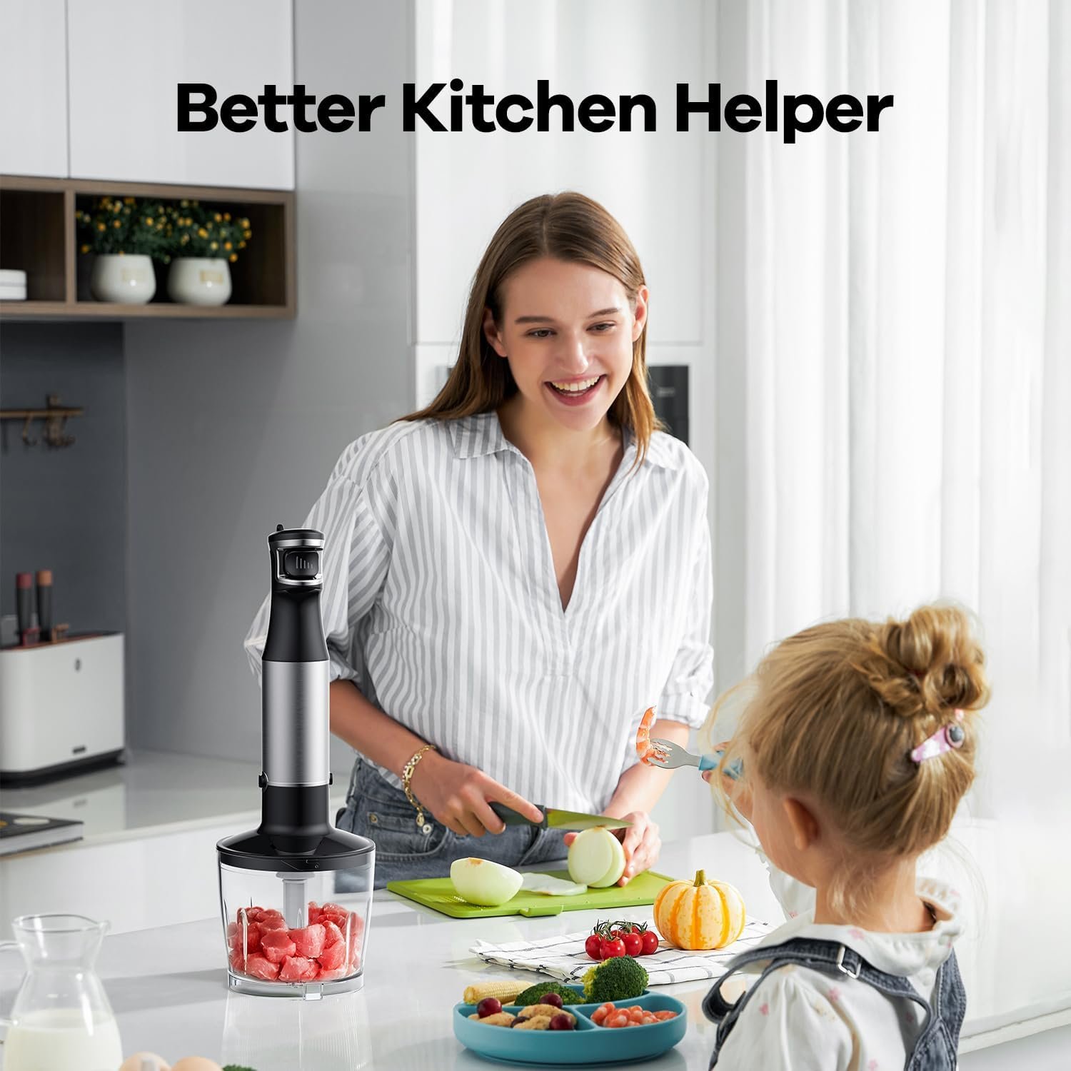 Immersion Hand Blender 5 in 1: 800W Electric Blender Handheld Stick Mixer with Trigger Control Grip, Emulsion Blenders for Kitchen Soup, Mayo, Smoothie and Baby Food, with Chopper, Whisk and Frother - Image 7