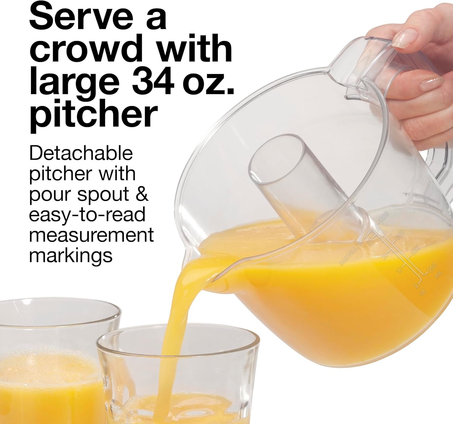 Proctor Silex Electric Citrus Juicer Machine, Large 34 oz. Pitcher, Pressure Activated, 2 Reamers for Big and Small Fruit, Pulp Control, for Orange, Lemon, Grapefruit Juice, White & Green (66340) - Image 5