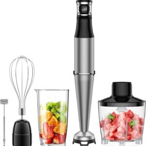 Immersion Hand Blender 5 in 1: 800W Electric Blender Handheld Stick Mixer with Trigger Control Grip, Emulsion Blenders for Kitchen Soup, Mayo, Smoothie and Baby Food, with Chopper, Whisk and Frother