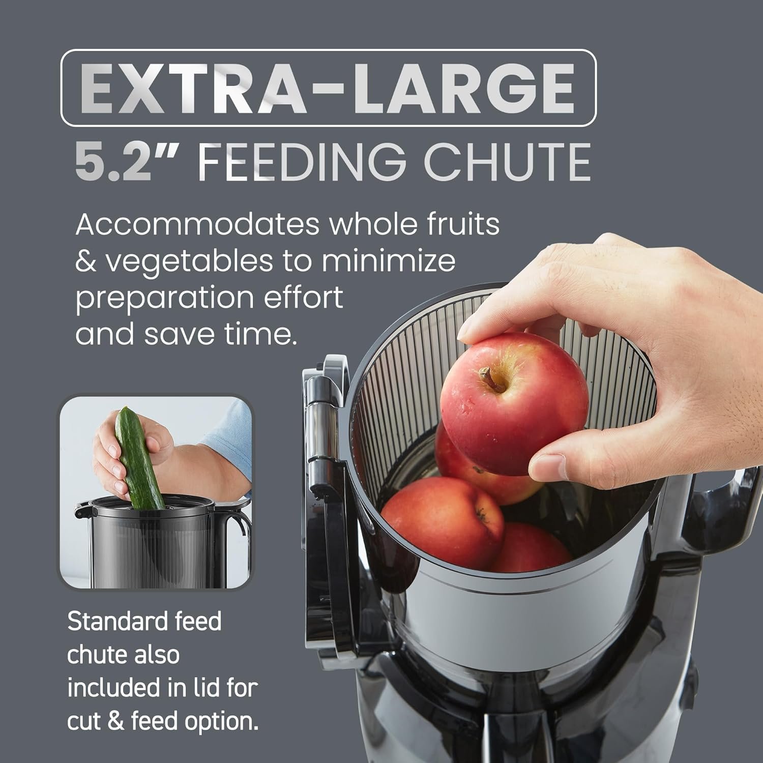 Elite Gourmet EJX320 Big Mouth Whole Fruit 5.2” Self-Feeding Chute, Cold Press Masticating Slow Juice Extractor, Hands-Free, Less Prep, Easy to Clean, Impact Resistant BPA Free Tritan, Black - Image 3