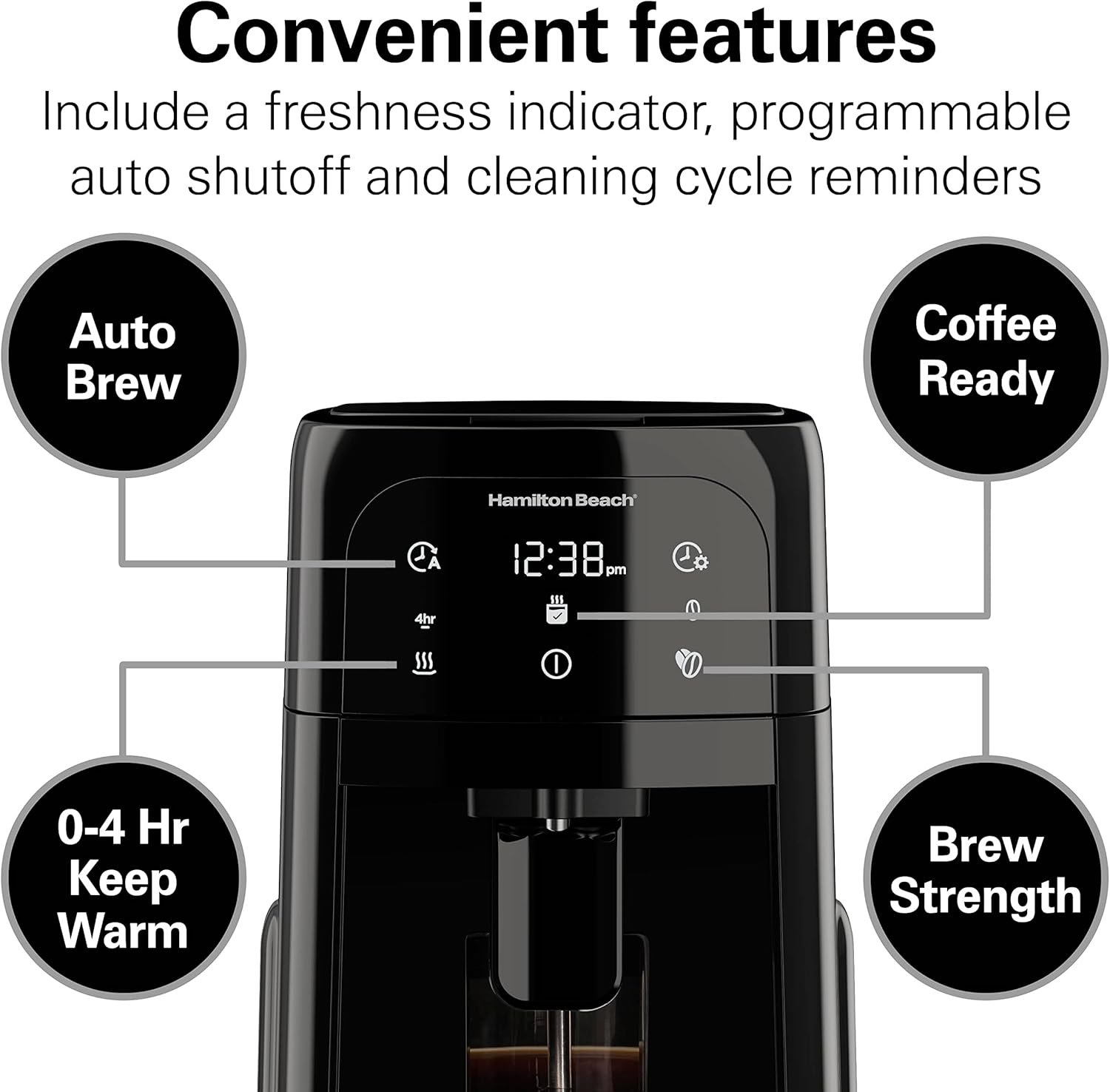 Hamilton Beach One Press Programmable Dispensing Drip Coffee Maker with 12 Cup Internal Brew Pot, Removable Water Reservoir, Black Next Gen (47600) - Image 7