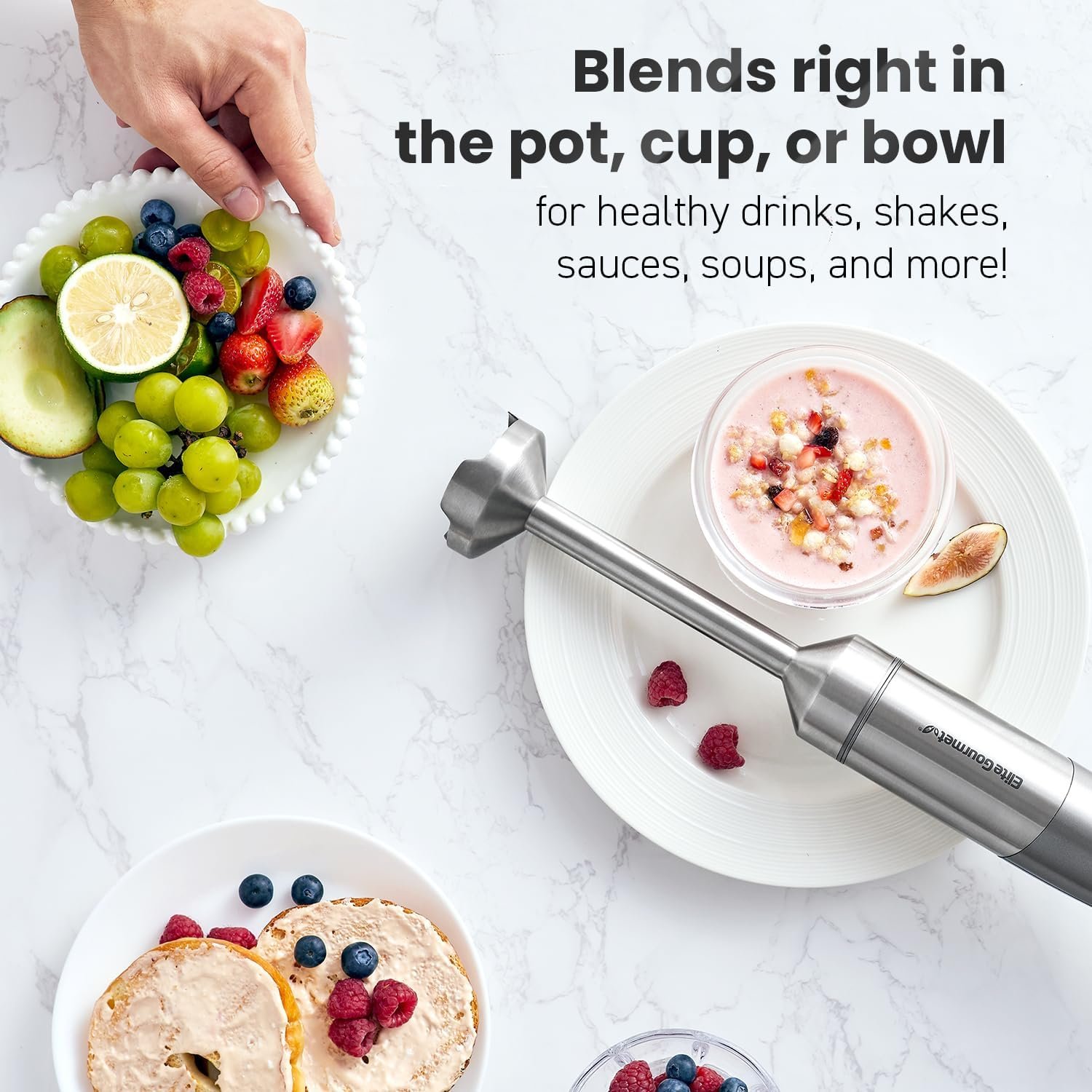Elite Gourmet EHB1300 Cordless, Rechargeable Hand Blender, Variable Speed Blending with One-Touch Power Button, Stainless Steel Blades, Portable, Easy Control Stick Mixer, Baby Food, Charcoal Grey - Image 6