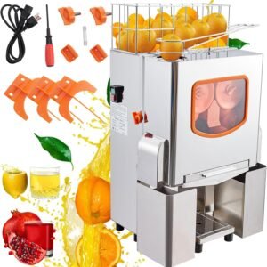 Commercial Juicer Machine, 110V Juice Extractor, 120W Orange Squeezer for 22-30 per Minute, Electric Orange Juice Machine with Pull-Out Filter Box SUS 304 Tank Stainless Cover and 2 Collecting Buckets