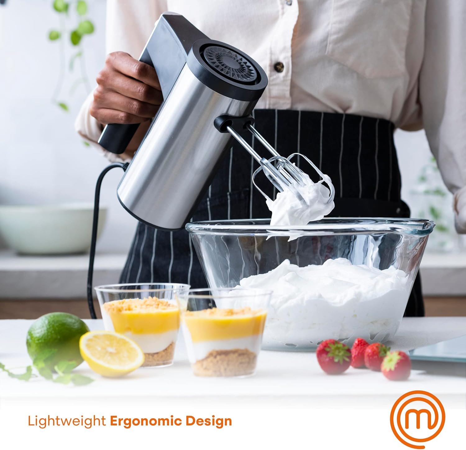 MasterChef Hand Mixer Electric, Handheld Egg Beater with Whisk Attachments and Dough Hooks, Stainless Steel Cake Accessories for Baking, Whipping Machine with Dishwasher Safe Parts, 6 Speed Settings - Image 3