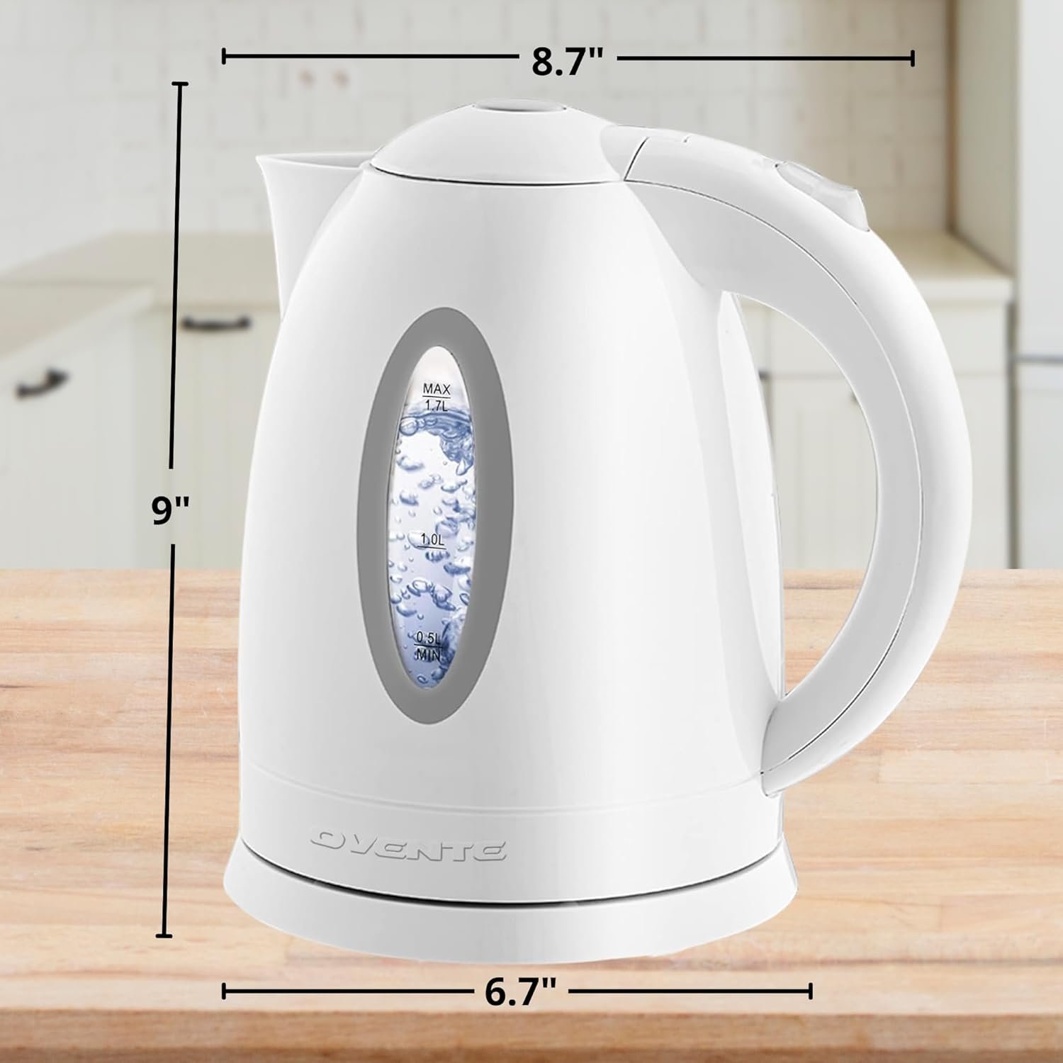 OVENTE Electric Kettle, 1.7L Fast Boiling Water Heater for Coffee or Tea, BPA Free with Water Level Gauge, Auto Shut-Off, Boil-Dry Protection, Indicator Light and Removable Filter, White KP72W - Image 6