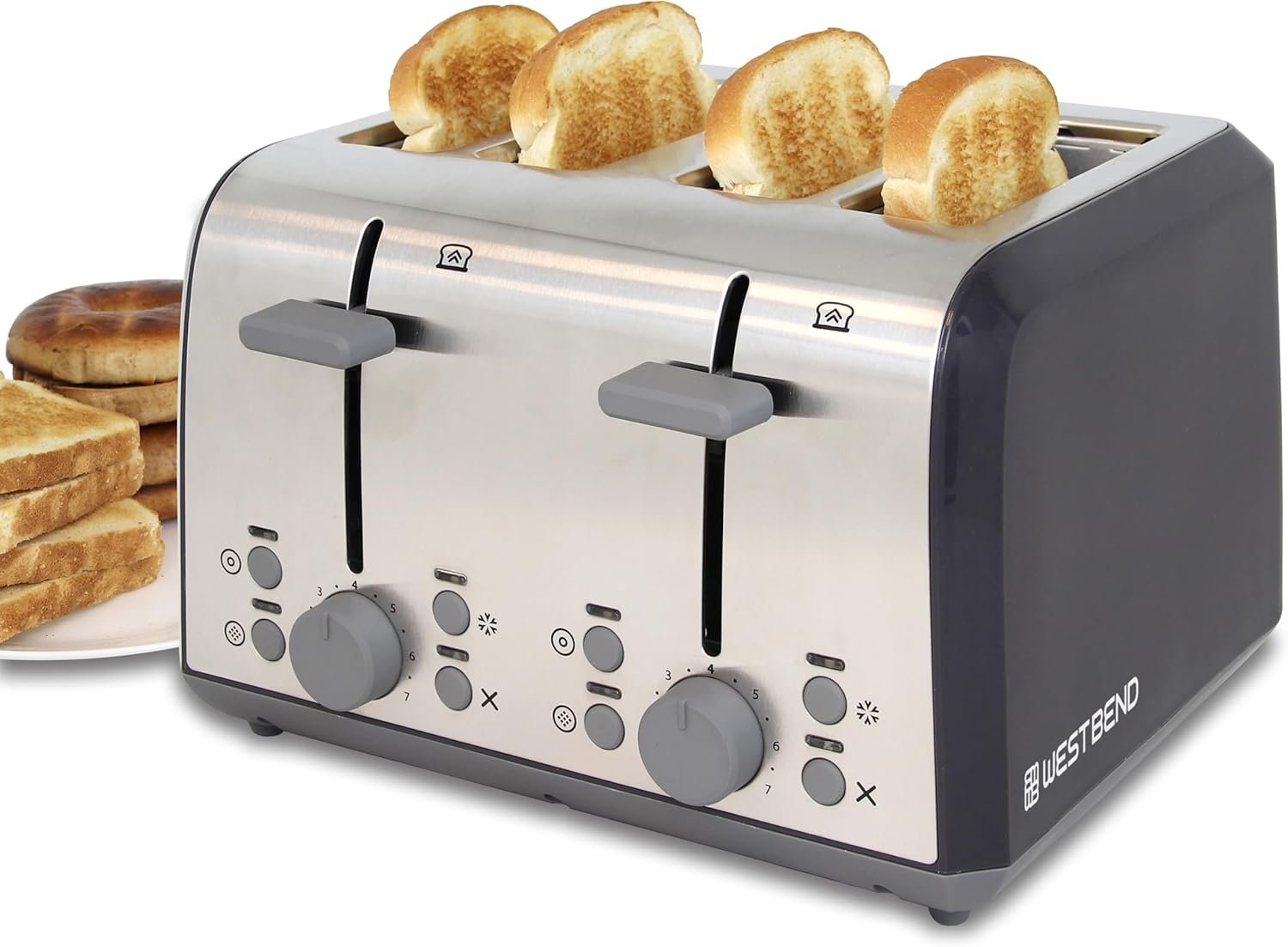 West Bend Toaster 4 Slice Extra-Wide and Deep Slots with 4 Functions and 7 Shade Settings Ultimate Toast Lift Lever and Removable Crumb Tray, 1500-Watts, Black - Image 2