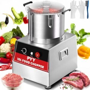 PYY Commercial Food Processor – Vegetable Chopper Electric Stainless Steel 10.6 Qt. Plus for Meat Fruit Prep, 1400RPM High Output Large Capacity for Restaurants & Home Kitchen 10 Liter/42 Cup